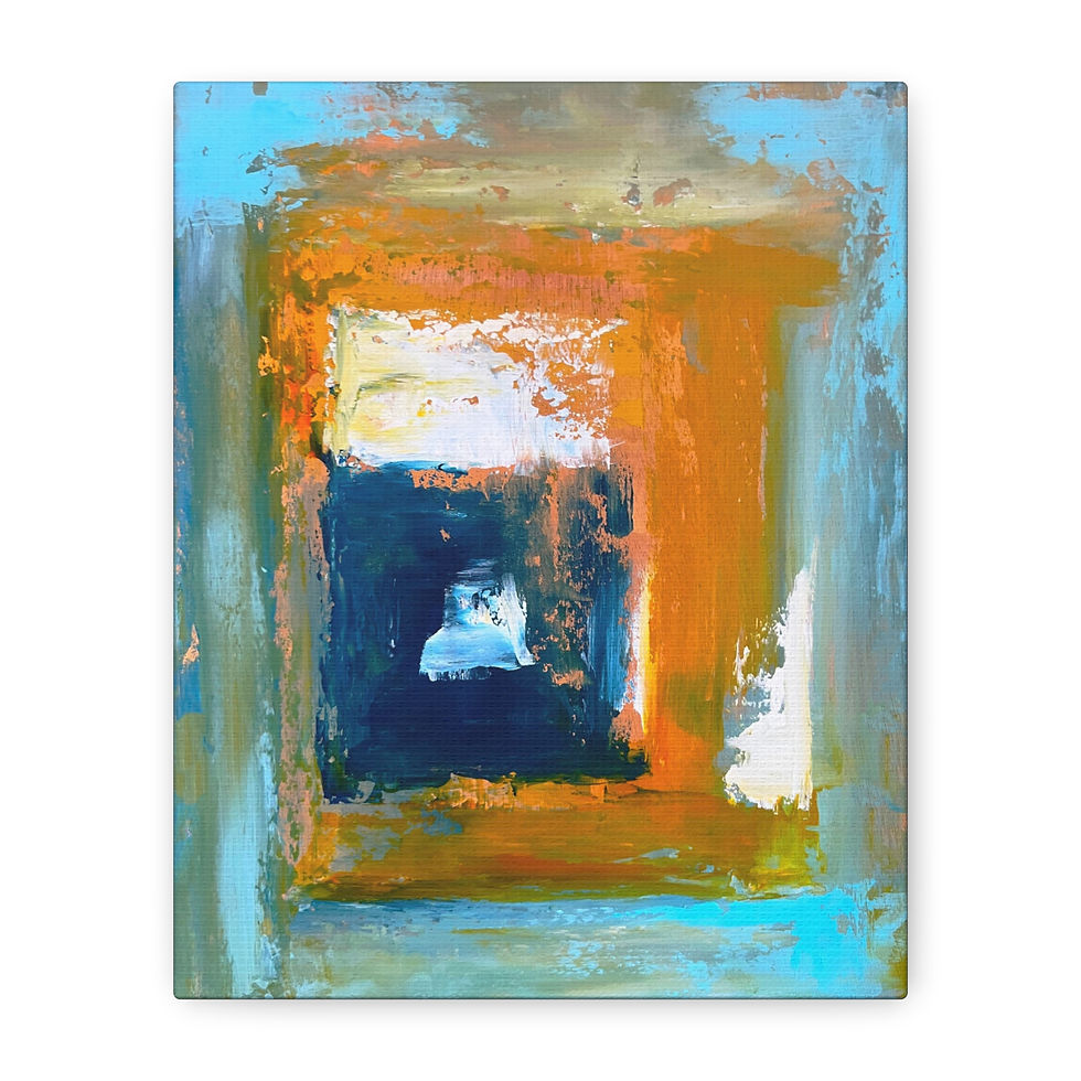 Thumbnail: Original Hand Painted Gallery Canvas Art Print, Abstract Cold Wax in Blues, Gold