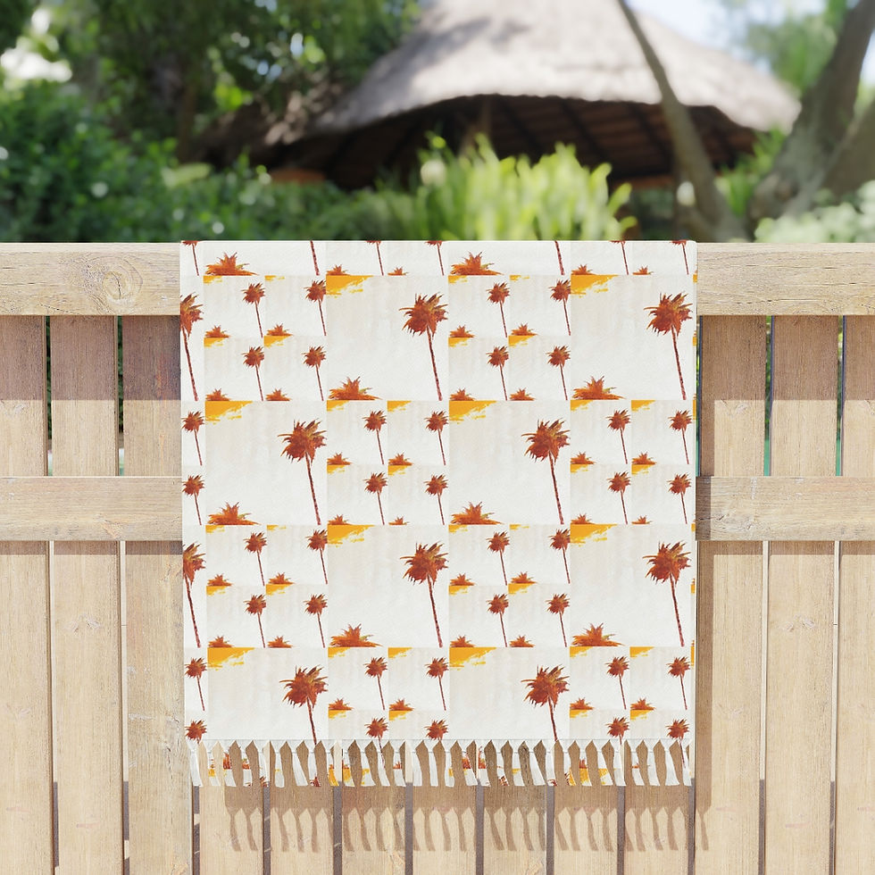 Thumbnail: White Boho Beach Blanket with Patterned Palm Trees