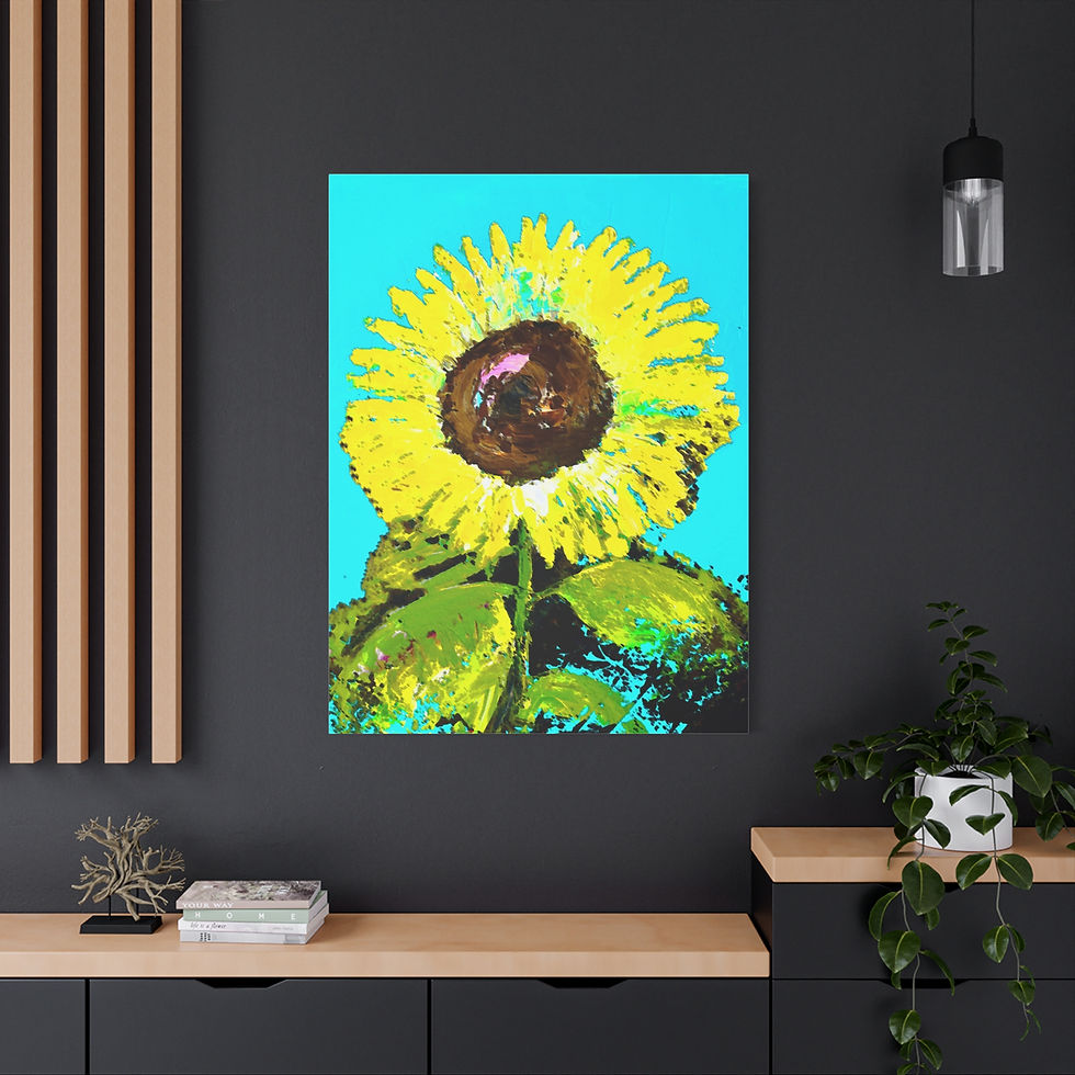 Thumbnail: Canvas Wall Art, Hand Painted Sunflower with Turquoise Background Wall Decor