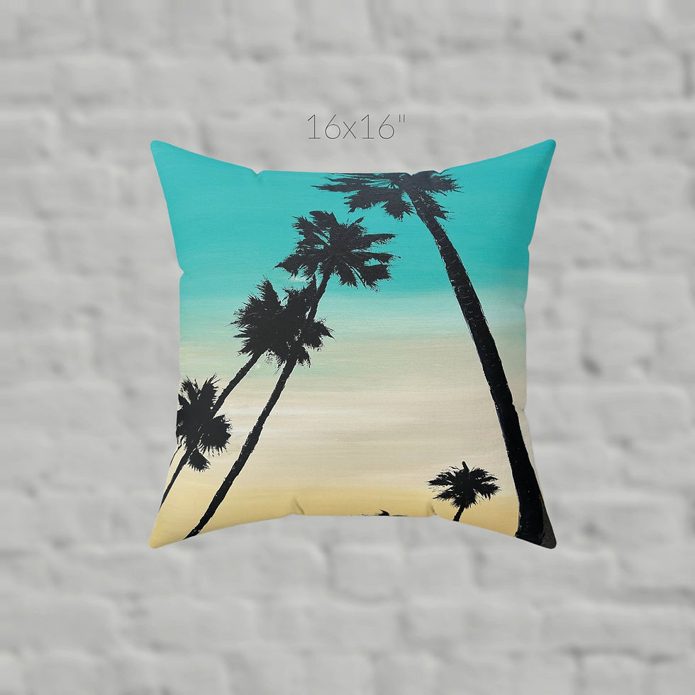 Thumbnail: Palm Tree Square Pillow in 4 sizes from original art, Coastal Boho Home Decor