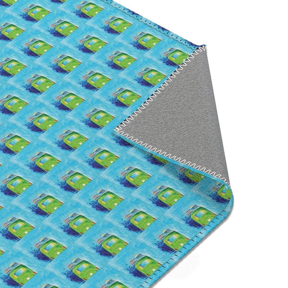 Thumbnail: Retro Beach Van with Surfboards Abstract Area Rugs in 3 sizes, 2 orientations