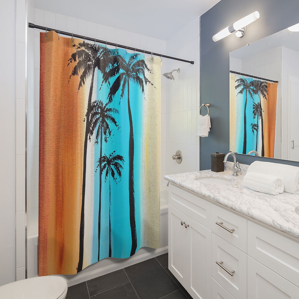 Thumbnail: Retro Palms in Brown and Blue Shower Curtain