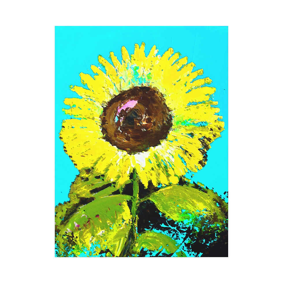 Thumbnail: Canvas Wall Art, Hand Painted Sunflower with Turquoise Background Wall Decor