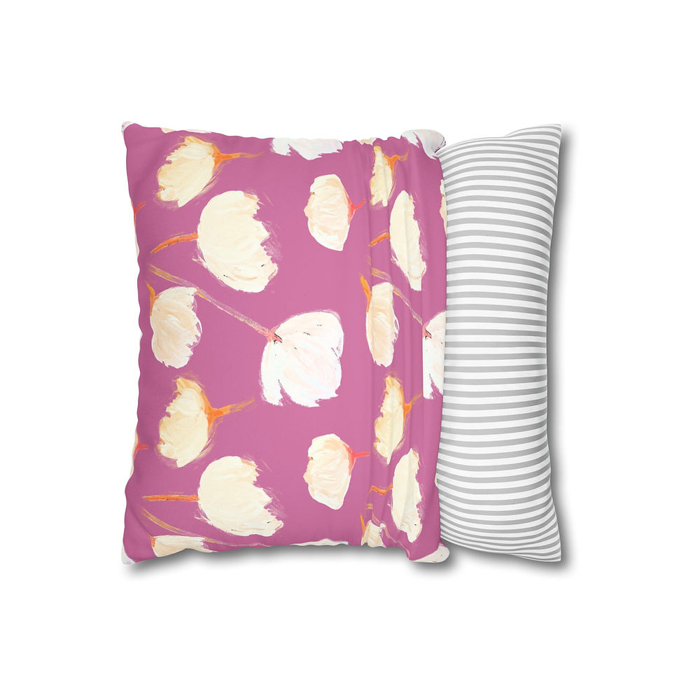 Thumbnail: Square Pillowcase, Hand Painted Pink Floral Pattern, Faux Suede Pillow Cover