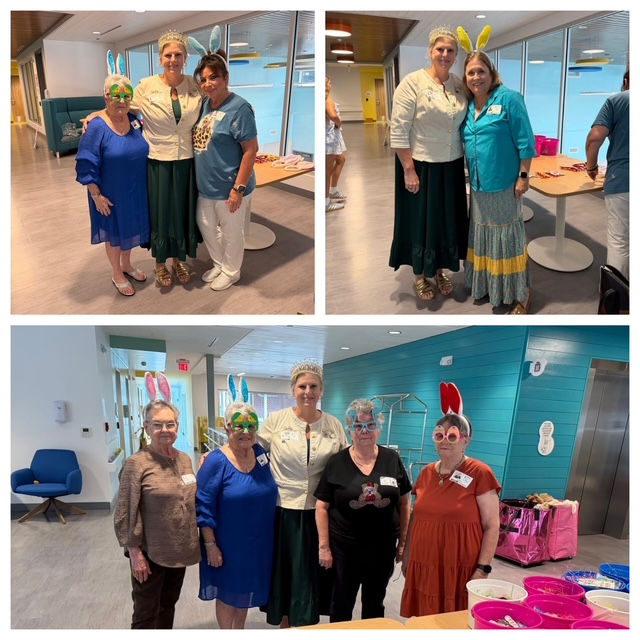 High angle view of a group of women from Daughters of the Nile gathered in front of Shriners Children's Texas