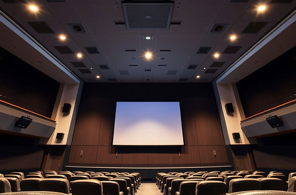 Wide-angle view of a professional low voltage electrical installation in a modern theater