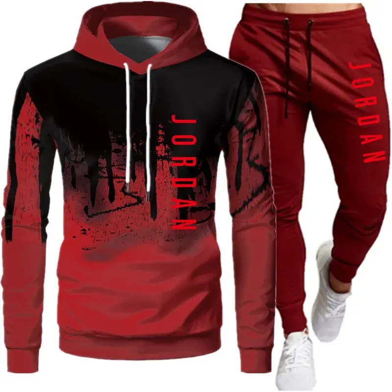 Thumbnail: Custom Letter Printed Casual Polyester Sweatsuit Jogger Hoodie and Sweatpants