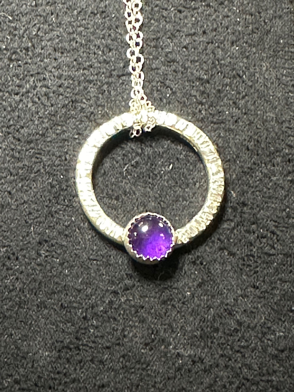Thumbnail: Round Amethyst hammered circle necklace 