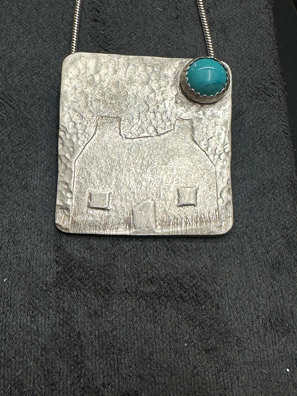 Thumbnail: Bothy house silver  necklace turquoise stone set 