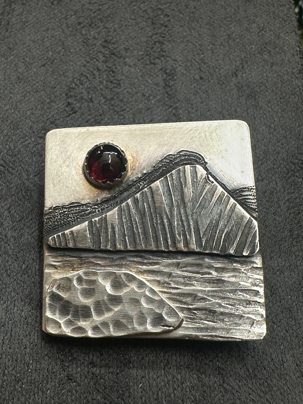 Thumbnail: Scottish landscape brooch/ pendant  with Garnet stone 
