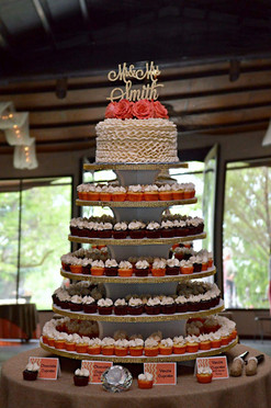 Gold and Coral Cupcake Tower Wedding Cake