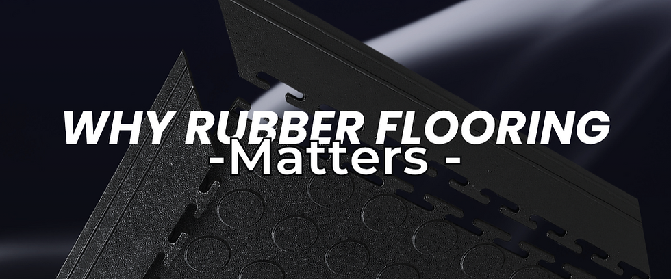 Why Rubber Flooring Matters with an interlocking tile as the background image
