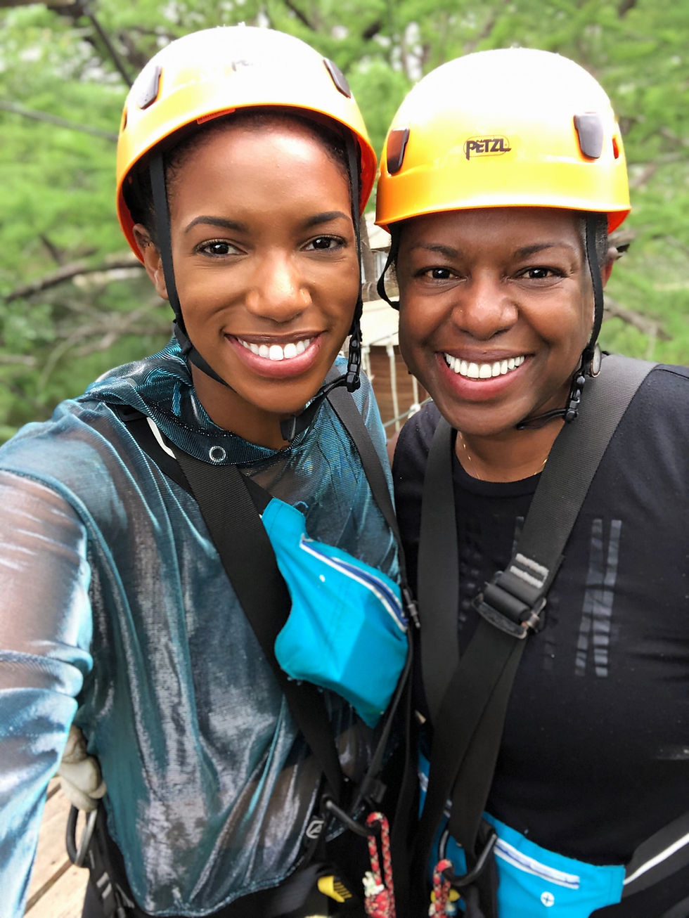 Mom and I zip-lining at Cypress Valley Canopy Tours