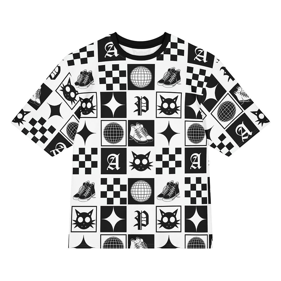checkerboard print, medieval graphic design, black and white checkerboard print, black cat, retro shoes, globe