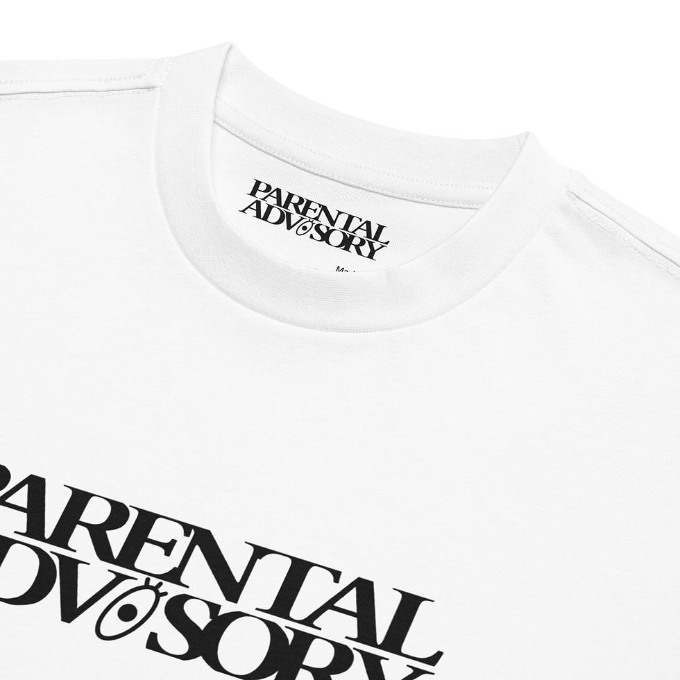 Thumbnail: parental advisory graphic, parental advisory black and white, flagship tee featuring the brand logo