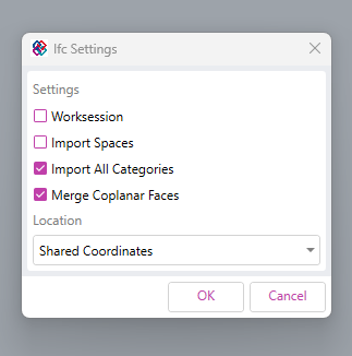 Import IFC files in Rhino using the Shared Coordinates CPlane for correct project alignment.