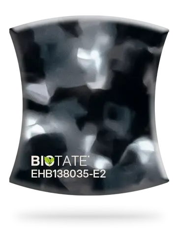 EHB138035-E2, a bio-based acetate sheet featuring Monochrome Havana with pearl and charcoal tones, from the Volt collection developed by Everlight.