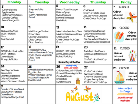 Meals on Wheels - August Menu