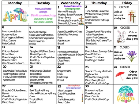 Meals on Wheels Menu -- April 2026