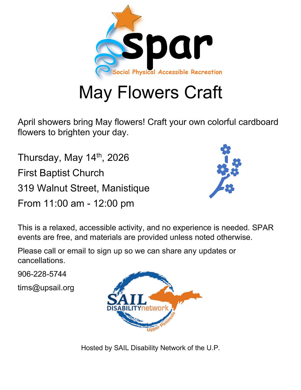 SPAR (Social Physical Accessible Recreation) events in Schoolcraft County, May/June