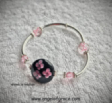 Pink Ribbon Awareness Bracelet (Black lampwork bead with Pink flowers)