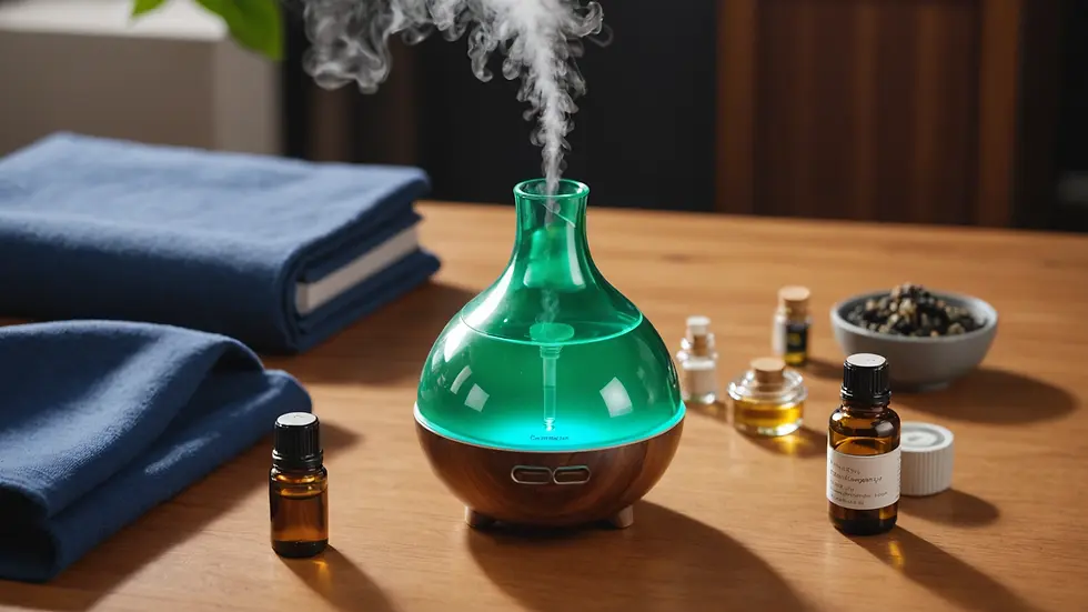High angle view of an aromatherapy diffuser with essential oils