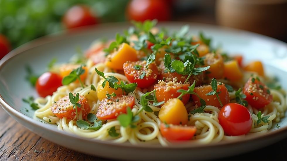 Close-up view of a colorful healthy meal
