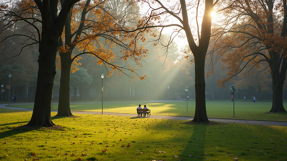 Wide angle view of a peaceful park in the city