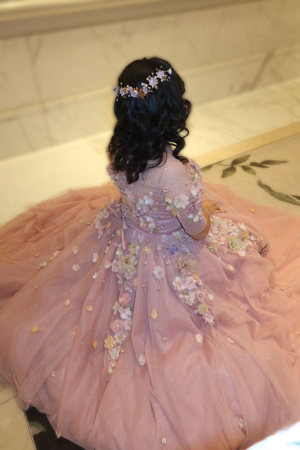 Blush pink tulle ball gown with petticoat hand sewn flower applique and crystal studs made by Alyssa de Guzman Couture for a graduation ball by Collegio San Agustin Makati