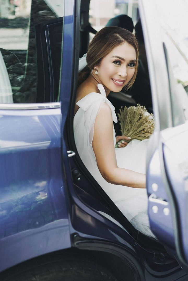 Tulle Ruch A-line ballgown with shoulder train made by Alyssa de Guzman Couture for a destination wedding