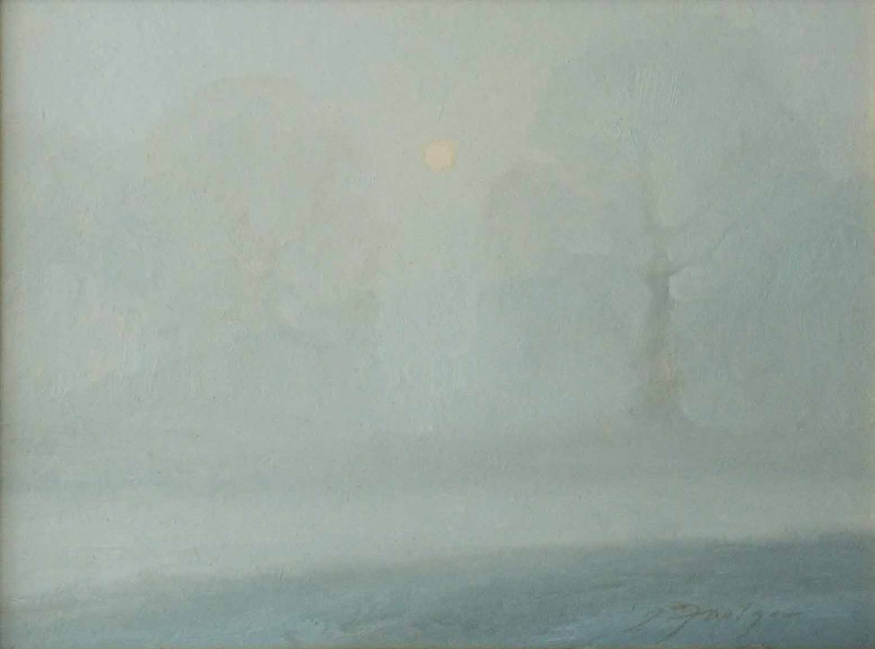 'Silver Morning - River Arun' (1987) acrylic on board 30cm x 40cm