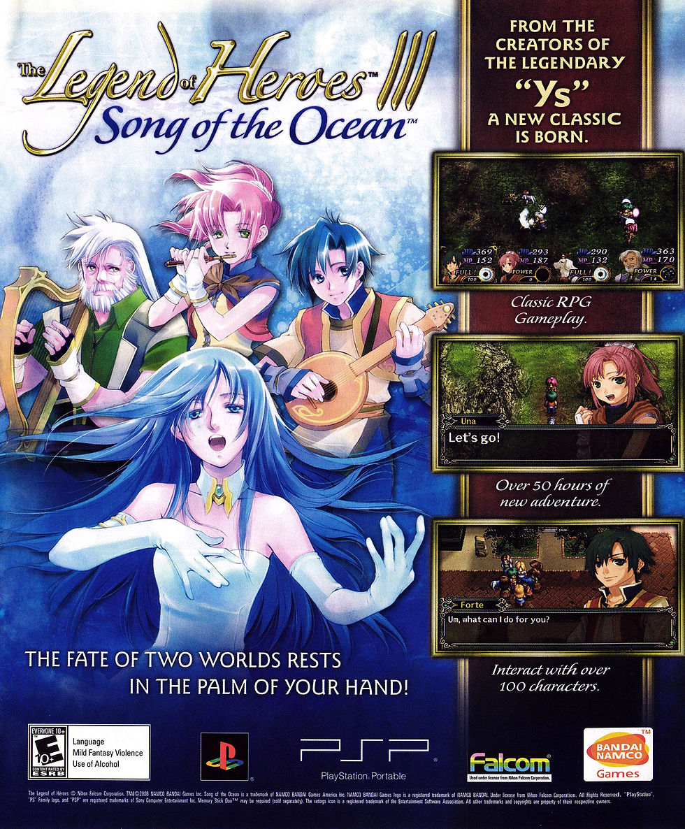 Anuncio de revista gringa de The Legend of Heroes III: Song of the Ocean