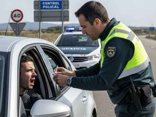 Control de tráfico en España realizando prueba de drogas a un conductor en carretera