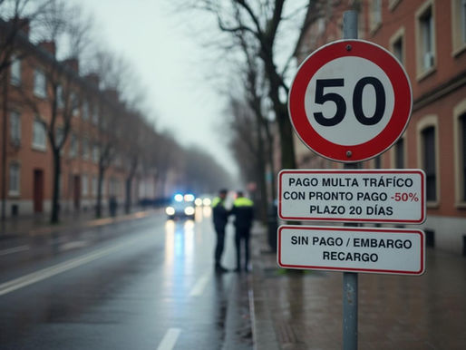 Documento de multa de tráfico en España con información sobre plazos de pago y descuento del 50%