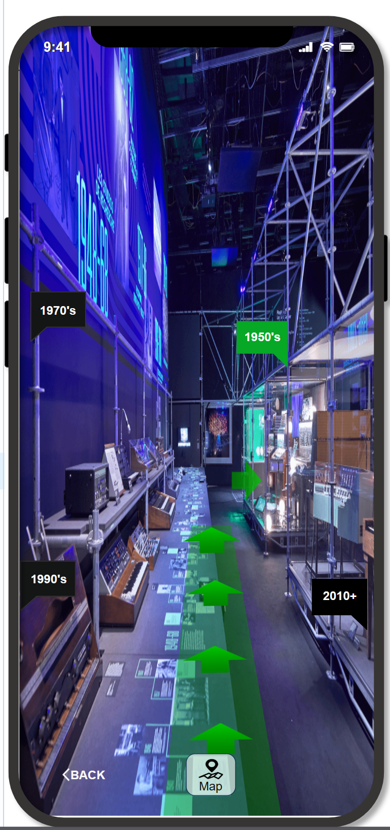 Choose an era-based tour with AR direction guidance.