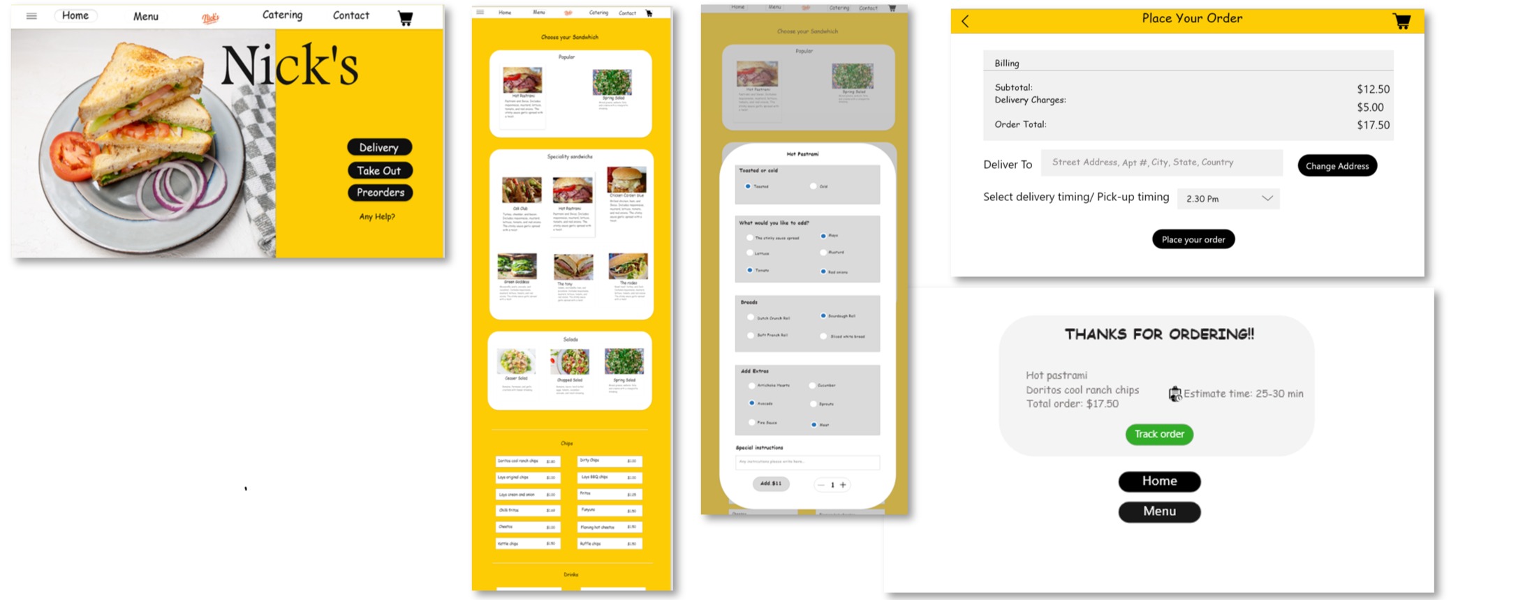 Nick's Sandwich final screens