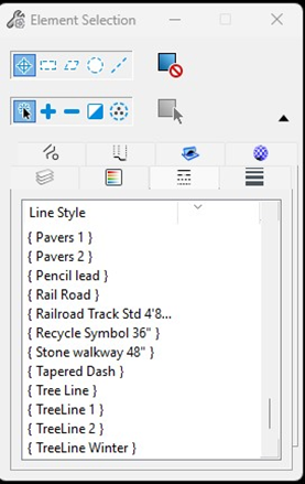 MicroStation image of Line Style Element Selection pop-up box