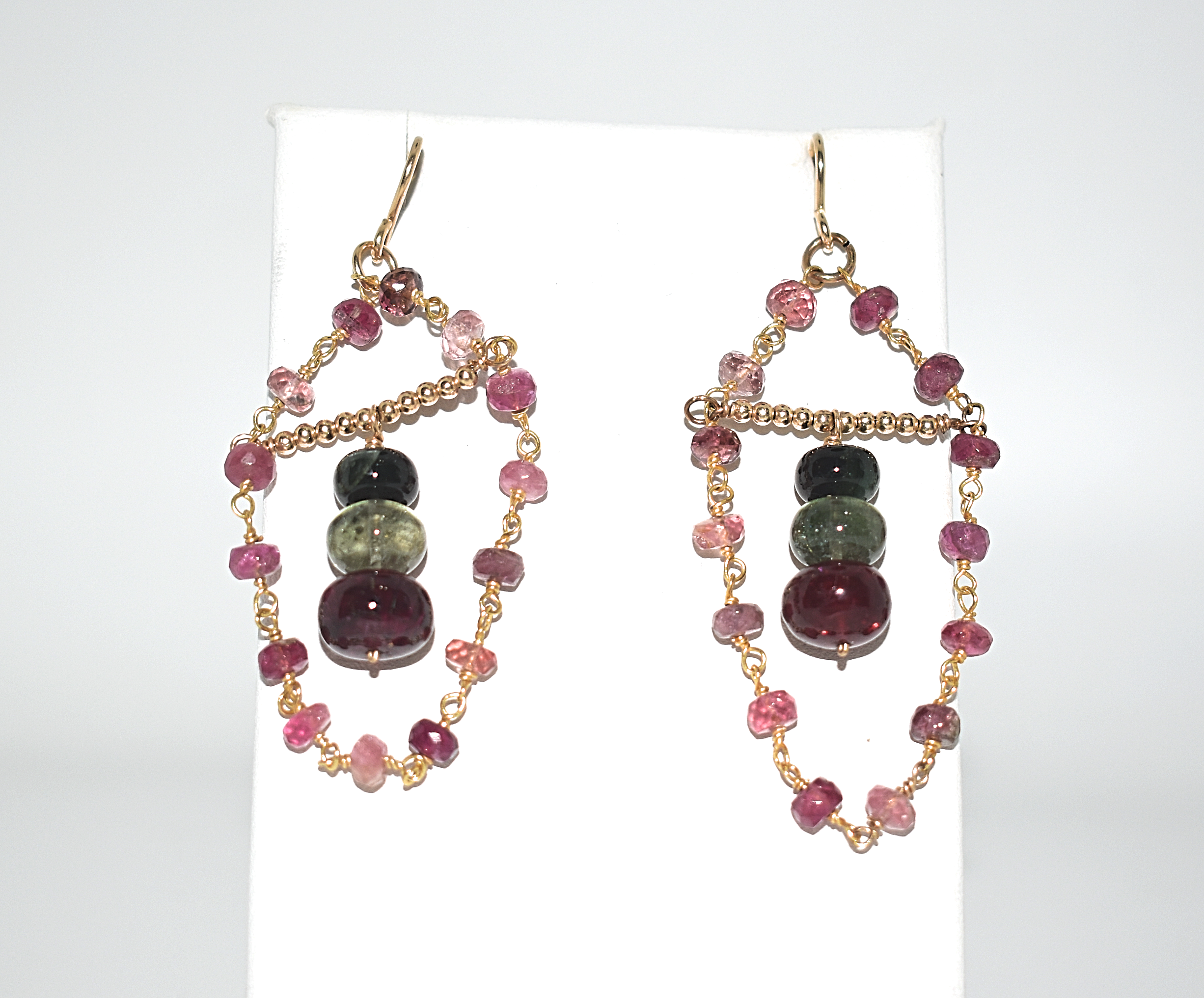 Pink and Green Tourmaline Chandelier Earrings with 14k Gold-Filled Findings