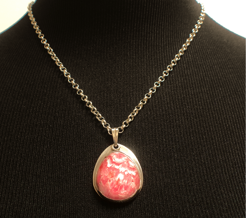 Rhodocrosite Pendant set in 950 Silver