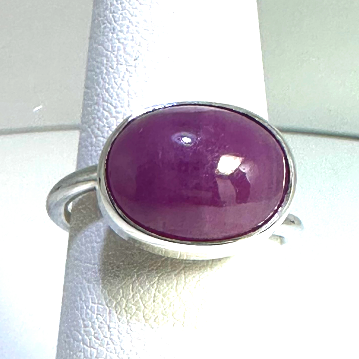 Milky Ruby Cabochon and Silver Ring - Adjustable Size