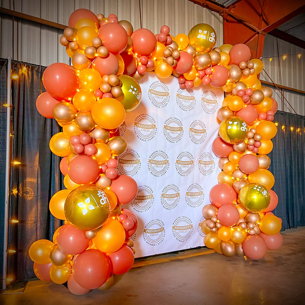 organic photo selfie backdrop balloon garland step and repeat orange coral gold nonprofit