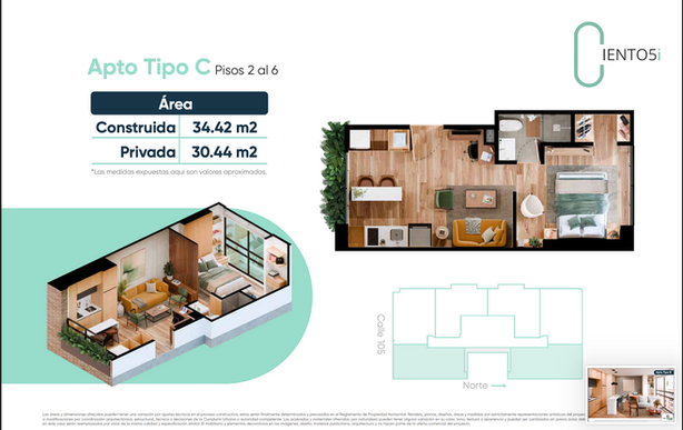 Apartamenti tipo C | Piso 2 al 6 | Proyecto Apartaestudios Bogotá | Bogotá, Colombiá