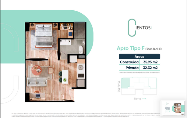 Propuesta de tipologías | Apartamento del piso 8 al 10 | Apartaestudio Bogotá | Bogotá, Colombia