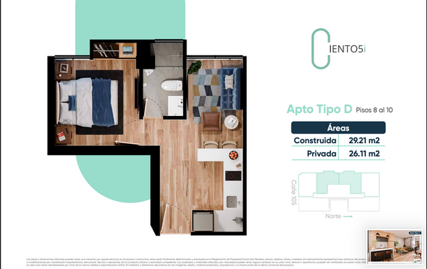 Propuesta de tipologías | Apartamento del piso 8 al 10 | Apartaestudio Bogotá | Bogotá, Colombia