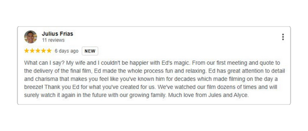 Jules & Alyce wedding Blue Vale Films Review