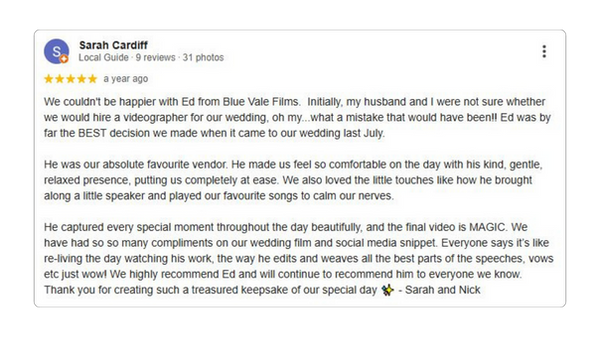 Storytelling wedding videographer