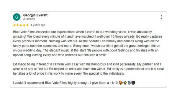 Google Review for Queensland videographer