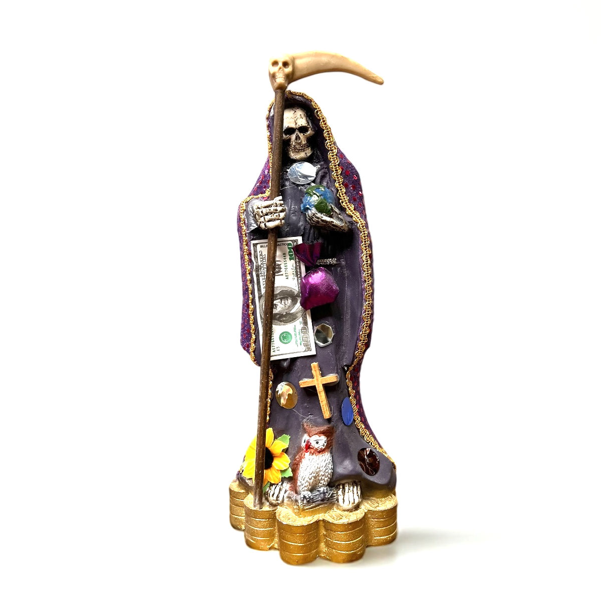 13” Santa Muerte Statue on Coin Base - Purple