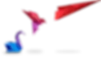 A colorful origami paper swann, crane, and paper airplane.