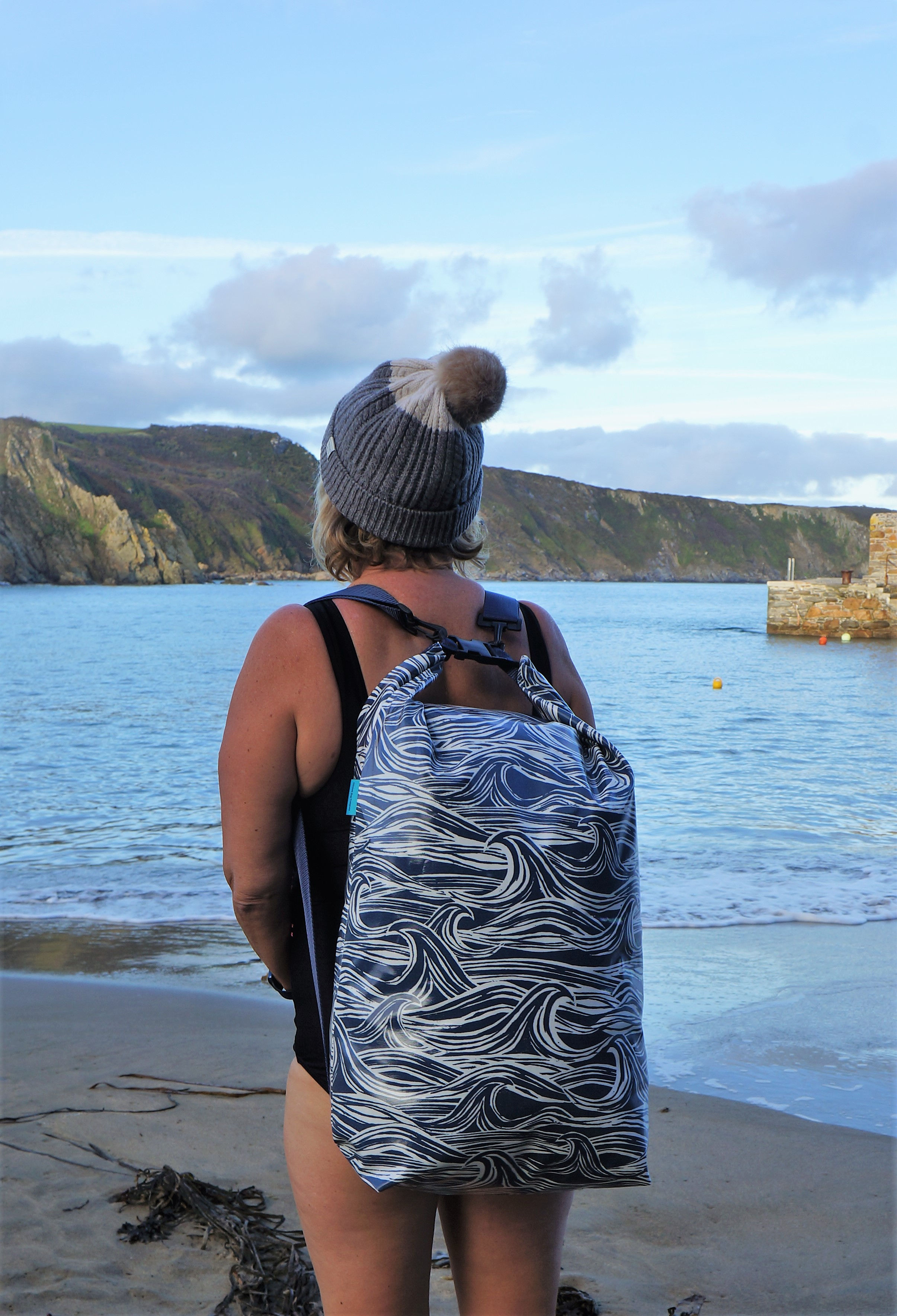 The 'Ultimate' Oilcloth Rucksack In Bold Wave 'Bev Bag'